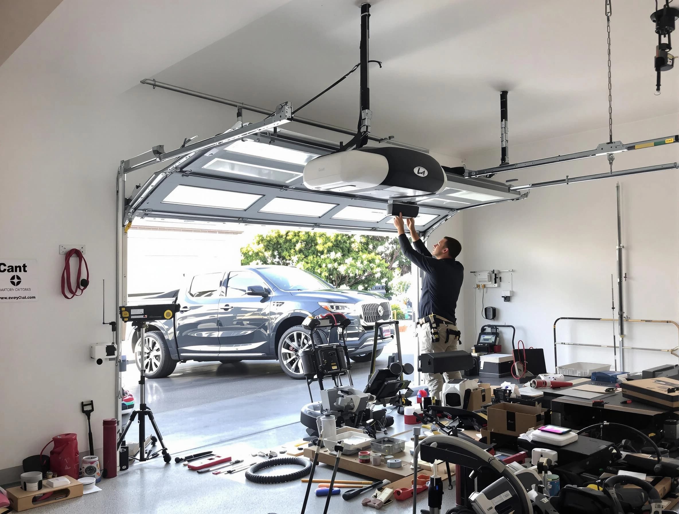 Beverly Garage Door Repair specialist installing smart garage door opener system in Beverly home