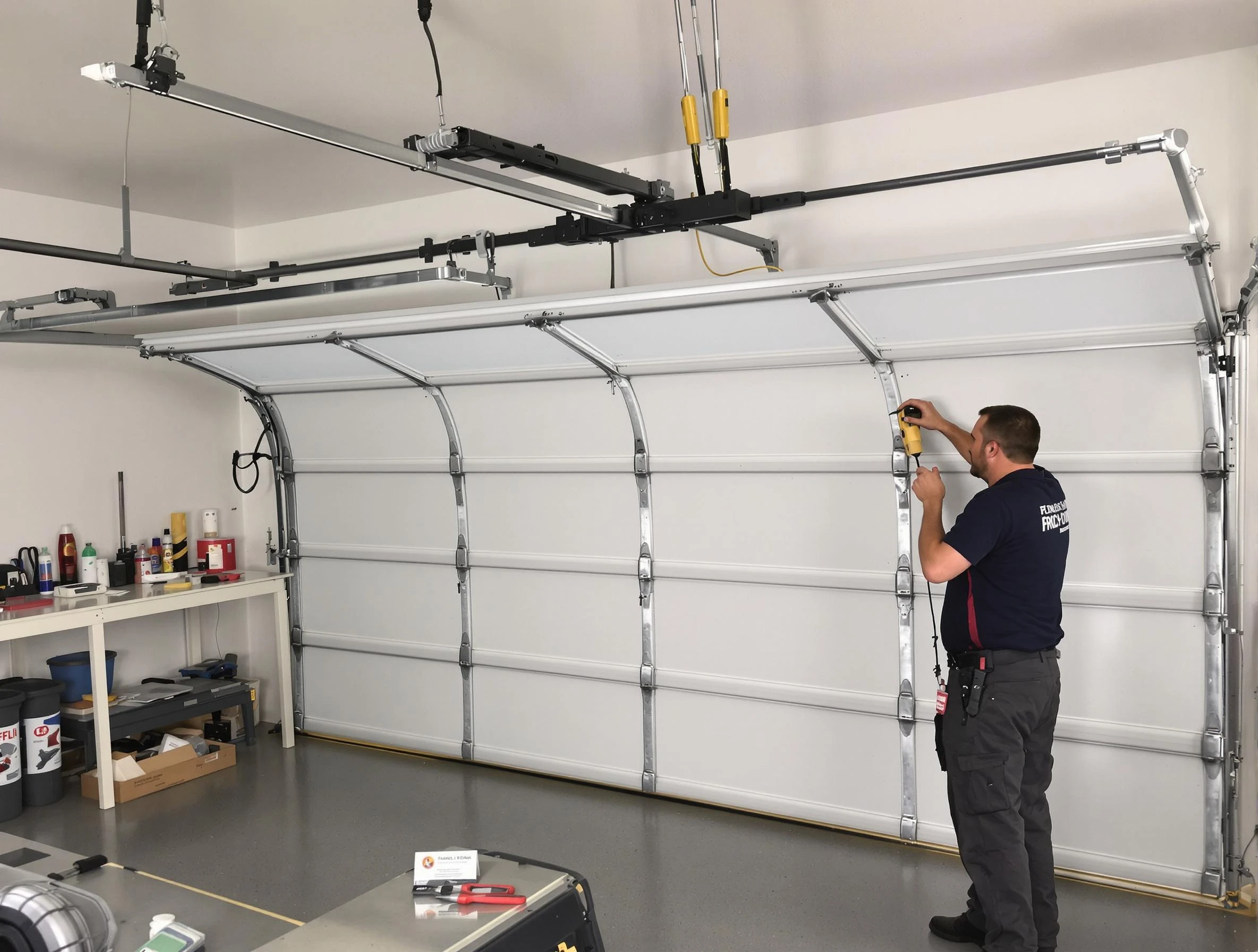Beverly Garage Door Repair certified technician performing overhead door system repair in Beverly