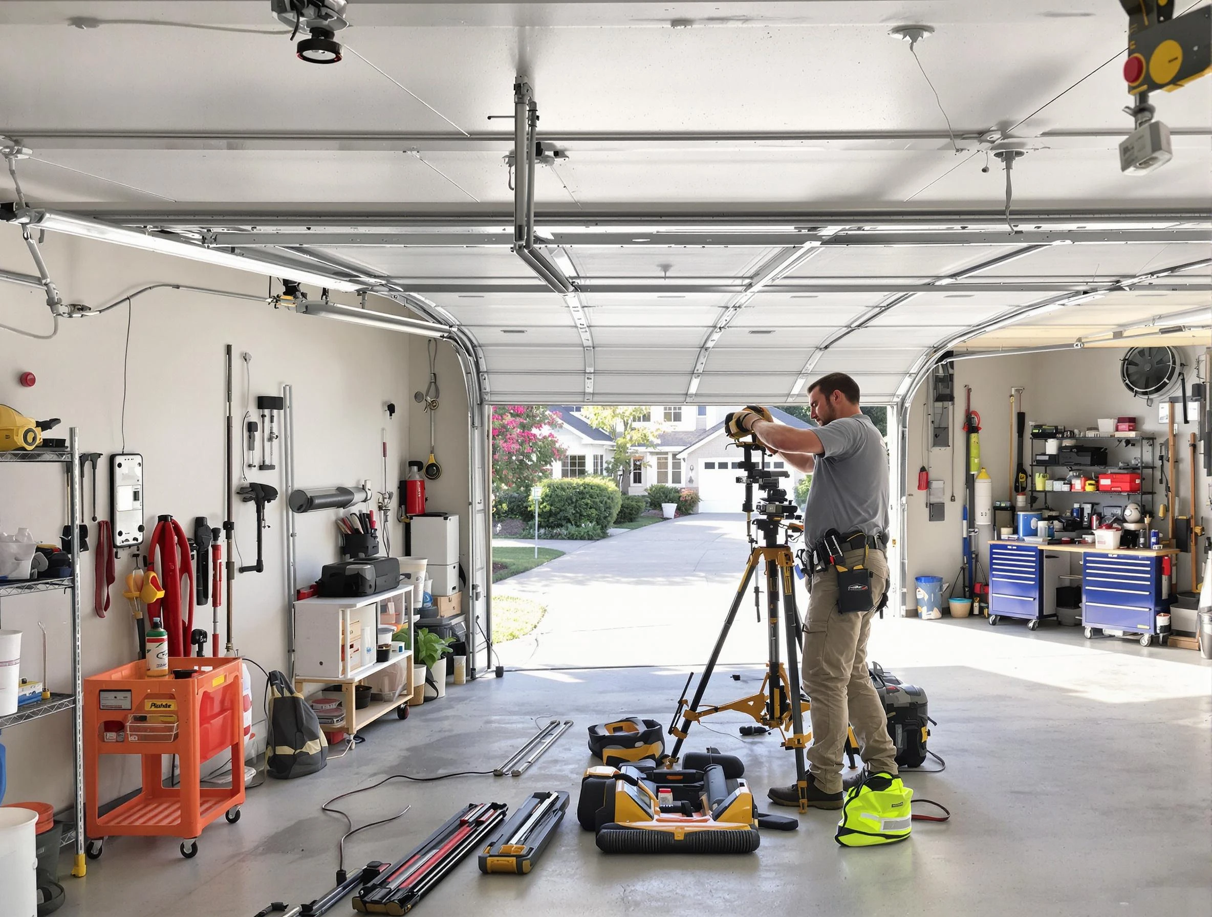 Beverly Garage Door Repair specialist performing laser-guided track alignment in Beverly
